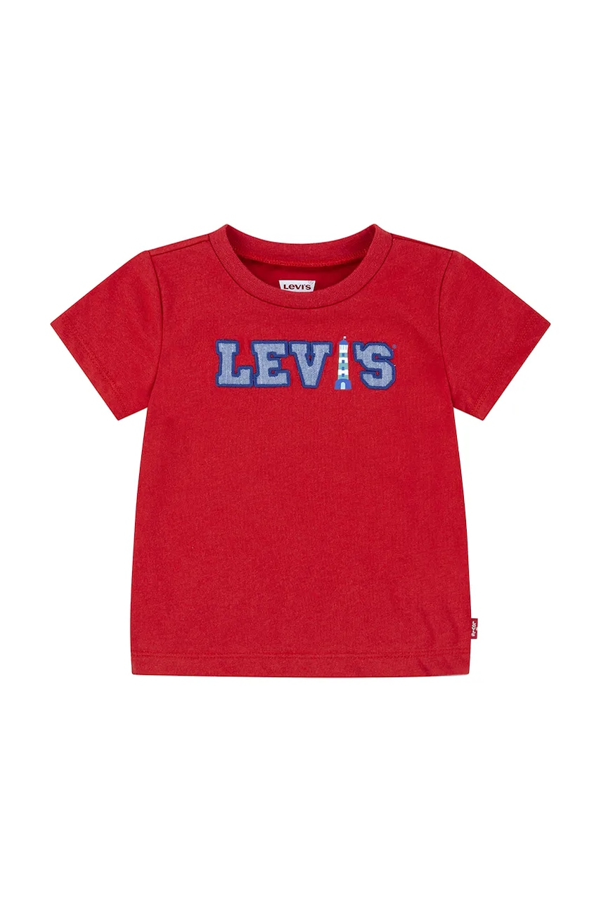 Levi's tricou din bumbac pentru bebelusi LOGO CHAMBRAY APPLIQUE TEE culoarea rosu