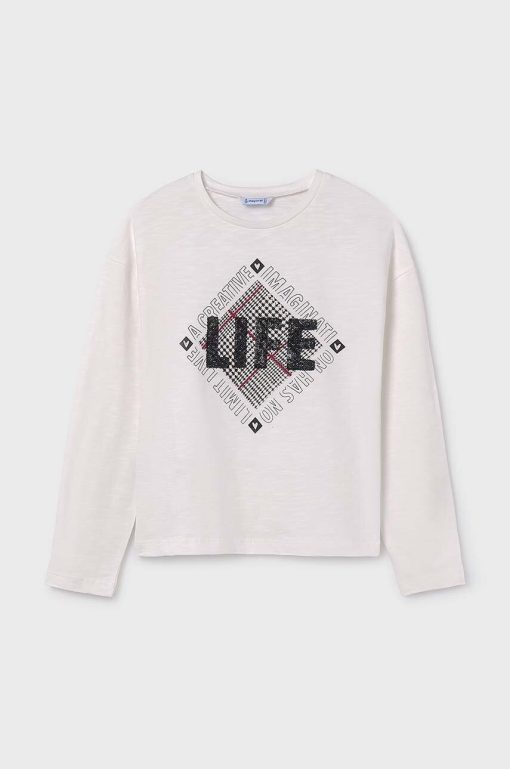 Mayoral longsleeve din bumbac pentru copii culoarea bej
