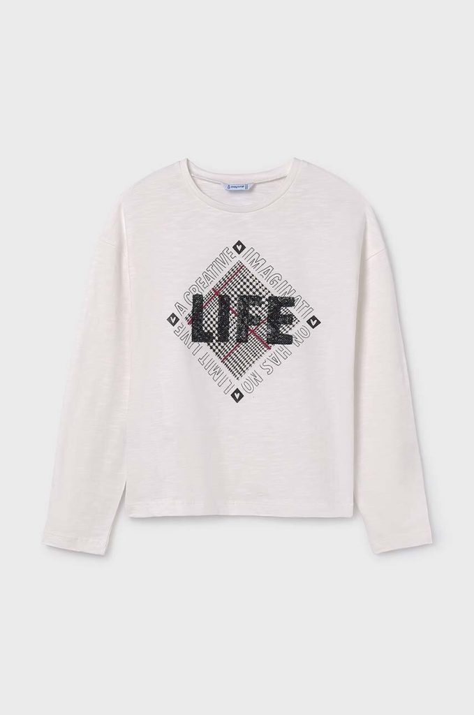 Mayoral longsleeve din bumbac pentru copii culoarea bej