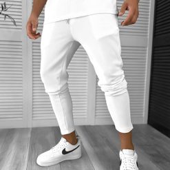 Pantaloni de trening barbati slim fit alb 8206 D4-2.1-Pantaloni > Pantaloni de trening