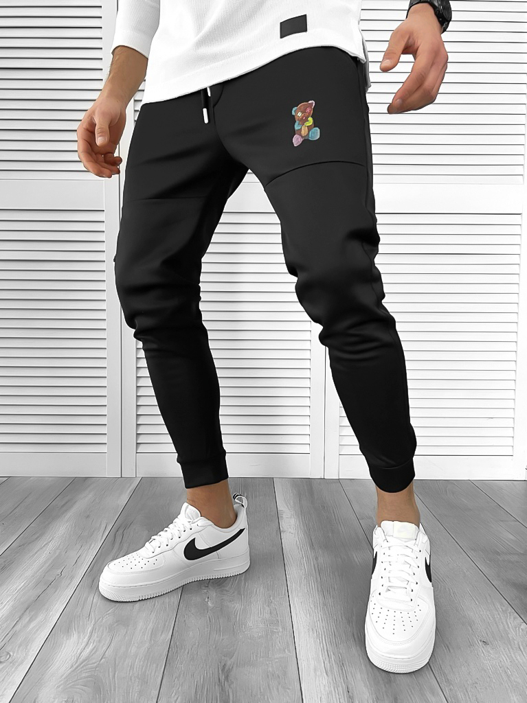 Pantaloni de trening negri conici 10238 79-2-Pantaloni > Pantaloni de trening