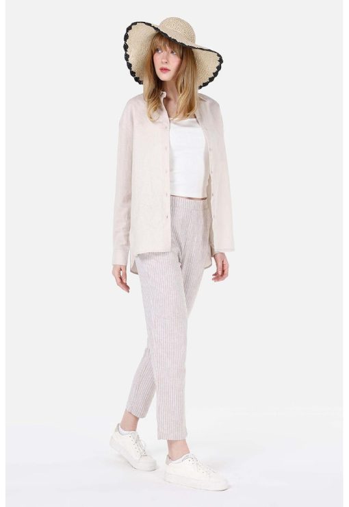Pantaloni din amestec de in cu croiala conica-FEMEI/IMBRACAMINTE/Pantaloni si colanti-IMBRACAMINTE/Pantaloni si colanti