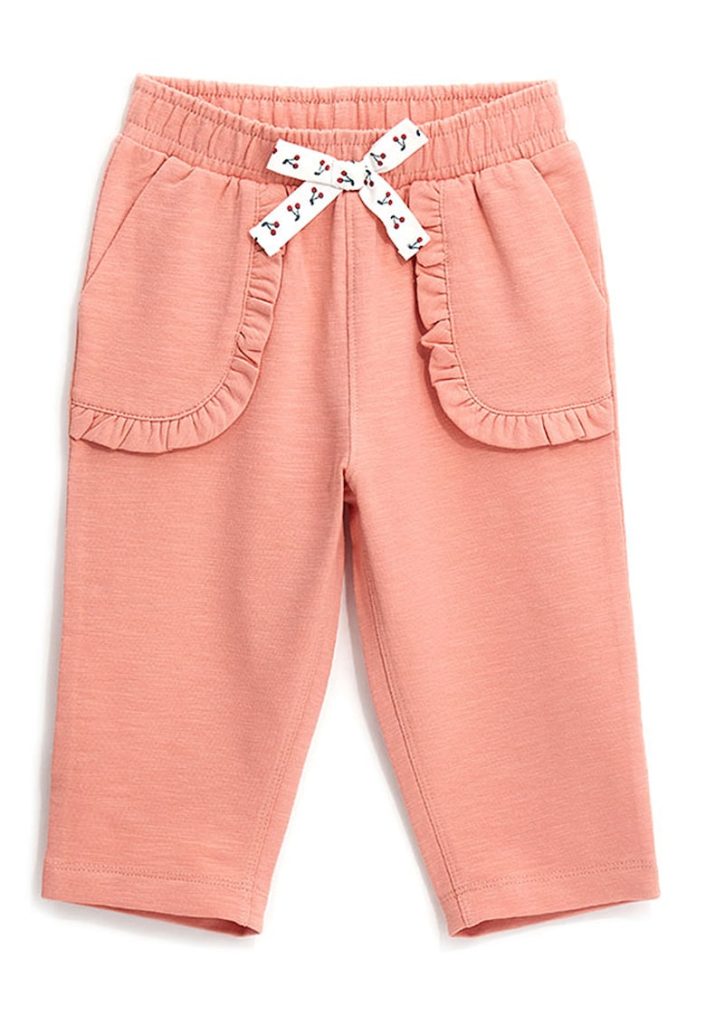 Pantaloni din bumbac cu aplicatie cu funda cu model-FETE/IMBRACAMINTE/Blugi-IMBRACAMINTE/Blugi