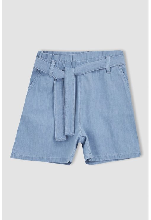 Pantaloni scurti cu talie inalta si cordon in talie-FETE/IMBRACAMINTE/Sorturi-IMBRACAMINTE/Sorturi