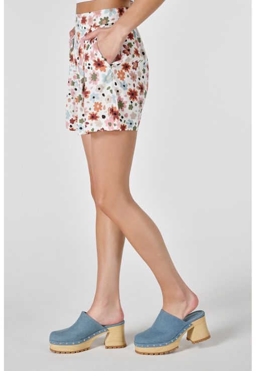 Pantaloni scurti cu talie inalta si imprimeu floral-FEMEI/IMBRACAMINTE/Pantaloni si colanti-IMBRACAMINTE/Pantaloni si colanti