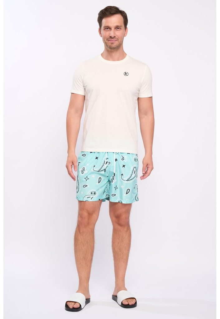 Pantaloni scurti de baie cu imprimeu si snur in talie-BARBATI/IMBRACAMINTE/Costume de baie-IMBRACAMINTE/Costume de baie