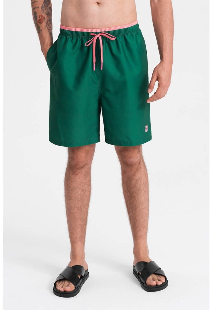 Pantaloni scurti de baie cu model uni si snur de ajustare in talie-BARBATI/IMBRACAMINTE/Costume de baie-IMBRACAMINTE/Costume de baie