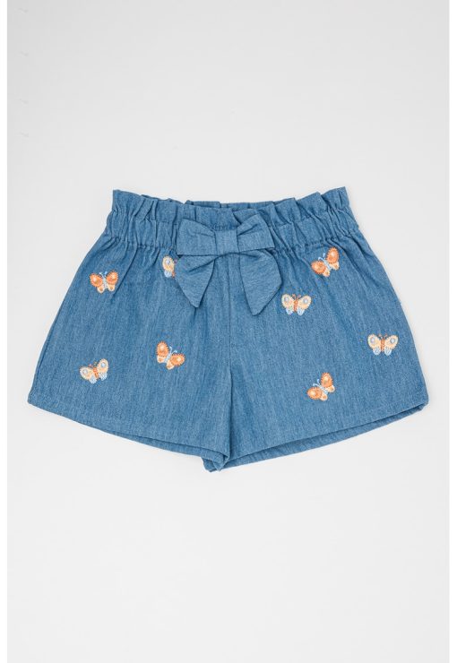 Pantaloni scurti de denim cu detalii brodate-FETE/IMBRACAMINTE/Sorturi-IMBRACAMINTE/Sorturi