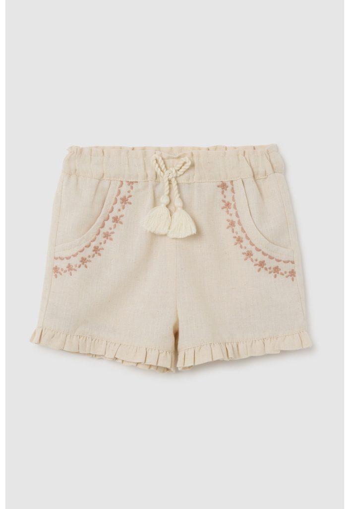 Pantaloni scurti din amestec de in cu canafi de ajustare-FETE/IMBRACAMINTE/Sorturi-IMBRACAMINTE/Sorturi