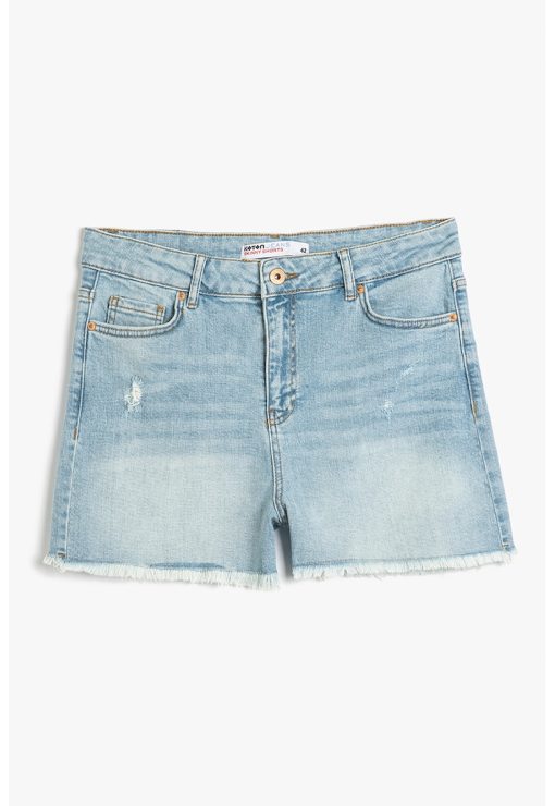 Pantaloni scurti din denim cu terminatii franjurate-FEMEI/IMBRACAMINTE/Blugi-IMBRACAMINTE/Blugi