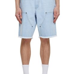 Pantaloni scurti din denim cu terminatii nefinisate-BARBATI/IMBRACAMINTE/Blugi-IMBRACAMINTE/Blugi