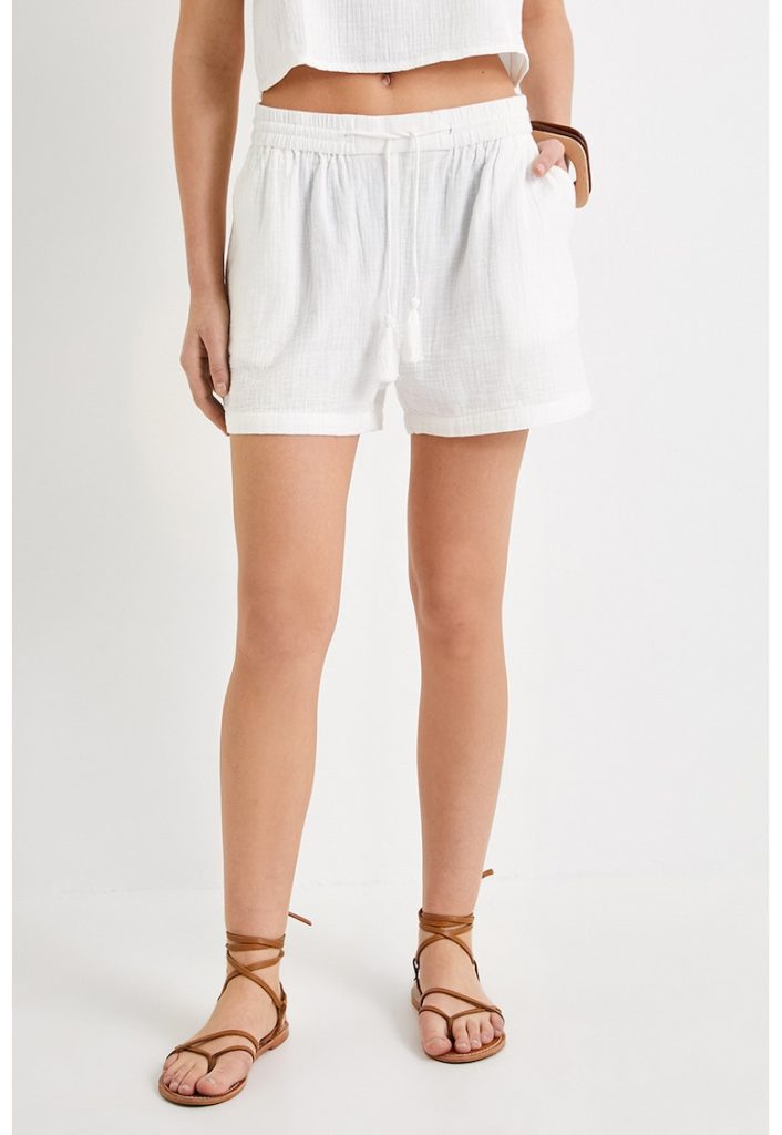 Pantaloni scurti din muslin cu snur de ajustare-FEMEI/IMBRACAMINTE/Pantaloni si colanti-IMBRACAMINTE/Pantaloni si colanti