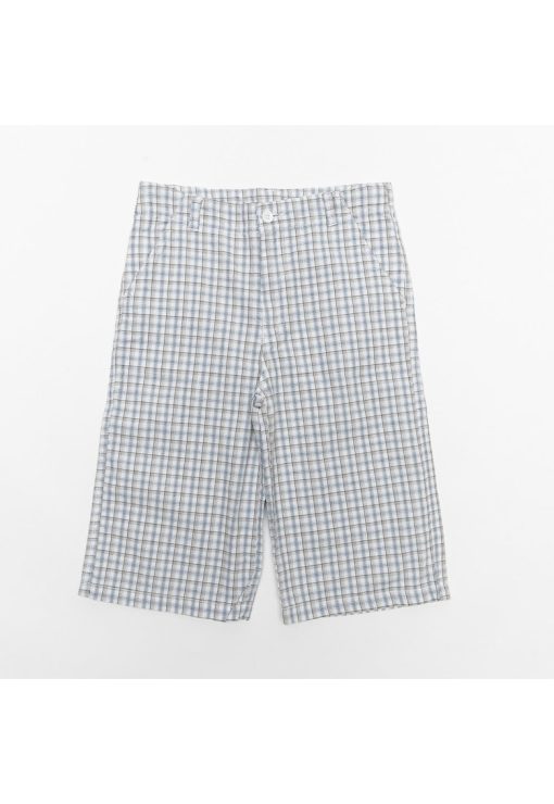 Pantaloni scurti in carouri - cu nasture - 40322 - Gri --BAIETI/IMBRACAMINTE/Sorturi-IMBRACAMINTE/Sorturi