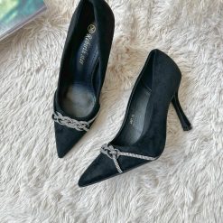 Pantofi eleganti dama  cu toc subtire negri T6-3-Incaltaminte > Incaltaminte dama > Pantofi dama