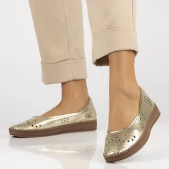 Pantofi piele naturala 6831 auriu-Pantofi-Pantofi