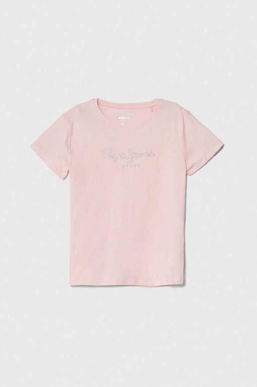Pepe Jeans tricou de bumbac pentru copii NINA culoarea roz-Îmbrăcăminte