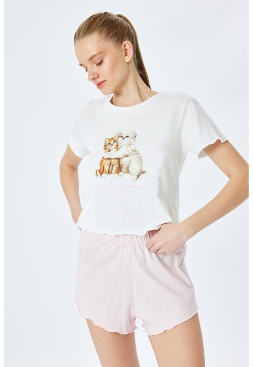 Pijama scurta cu imprimeu grafic-FEMEI/IMBRACAMINTE/Pijamale si halate de baie-IMBRACAMINTE/Pijamale si halate de baie