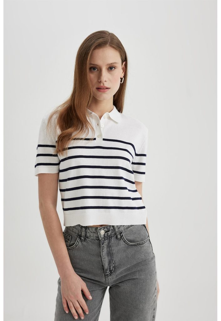 Pulover polo crop cu maneci scurte-FEMEI/IMBRACAMINTE/Pulovere si cardigane-IMBRACAMINTE/Pulovere si cardigane