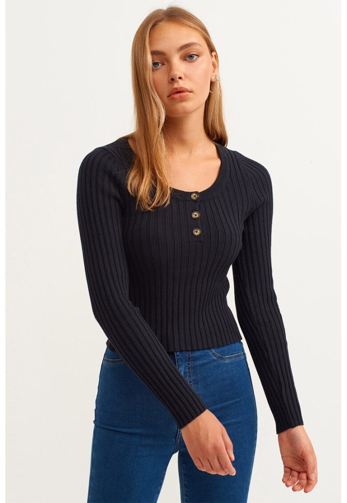 Pulover striat cu decolteu henley-FEMEI/IMBRACAMINTE/Pulovere si cardigane-IMBRACAMINTE/Pulovere si cardigane