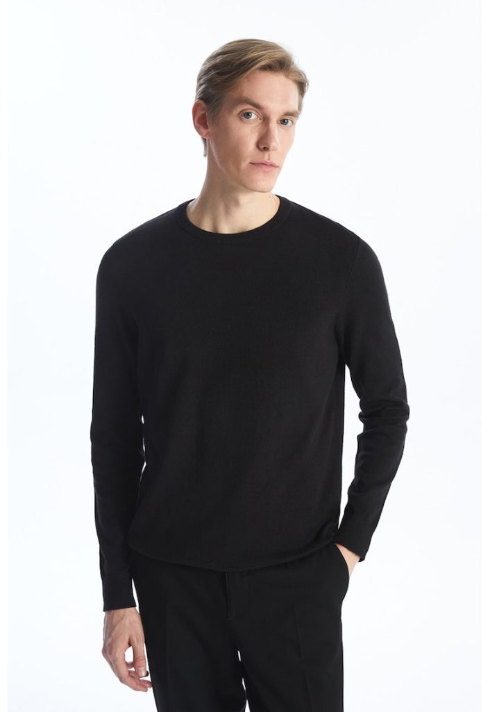 Pulover uni de bumbac cu decolteu la baza gatului-BARBATI/IMBRACAMINTE/Pulovere si cardigane-IMBRACAMINTE/Pulovere si cardigane