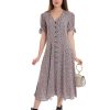 Rochie cu decolteu in V - nasturi si model floral Roza-FEMEI/IMBRACAMINTE/Rochii-IMBRACAMINTE/Rochii