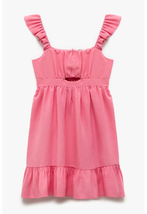 Rochie din amestec de in cu volane-FETE/IMBRACAMINTE/Rochii-IMBRACAMINTE/Rochii