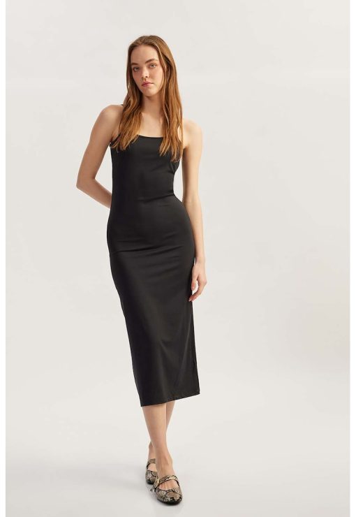 Rochie midi cu bretele ajustabile-FEMEI/IMBRACAMINTE/Rochii-IMBRACAMINTE/Rochii