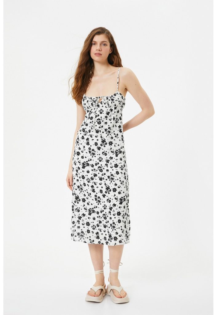 Rochie midi cu croiala in A si model floral-FEMEI/IMBRACAMINTE/Rochii-IMBRACAMINTE/Rochii