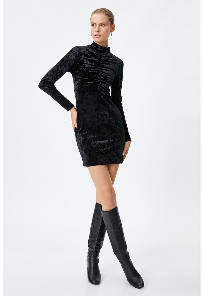 Rochie mini din catifea cu guler scurt-FEMEI/IMBRACAMINTE/Rochii-IMBRACAMINTE/Rochii