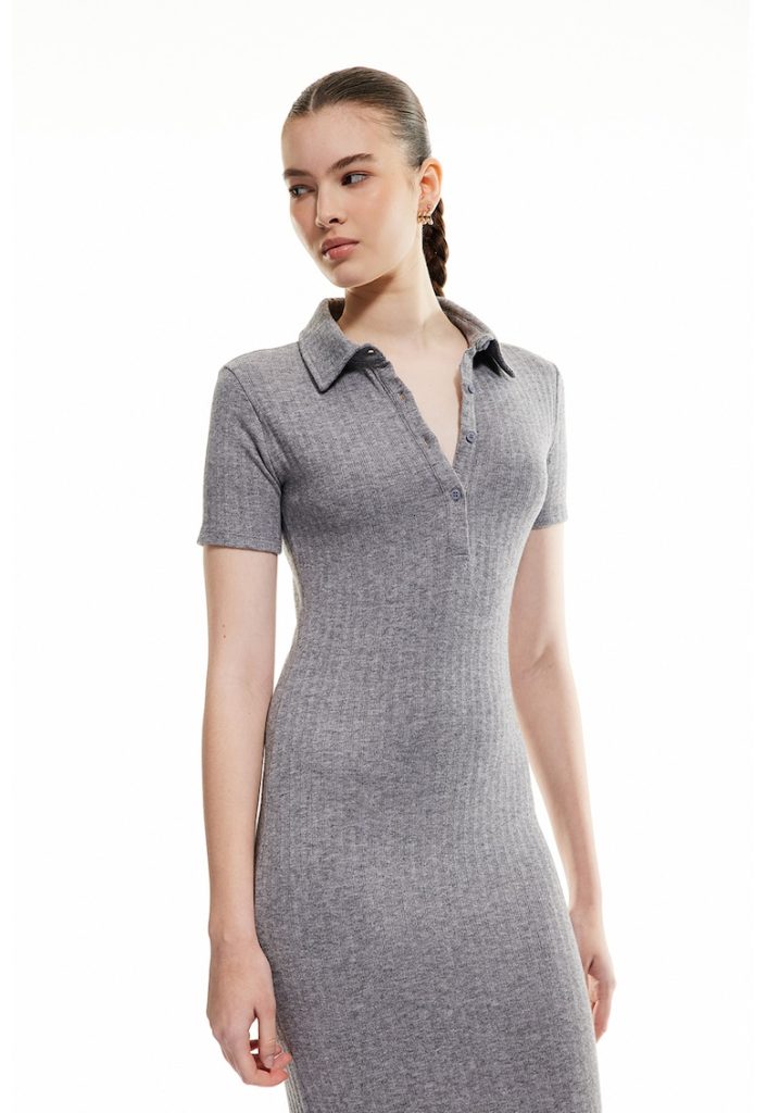 Rochie striata si cambrata cu guler polo-FEMEI/IMBRACAMINTE/Rochii-IMBRACAMINTE/Rochii