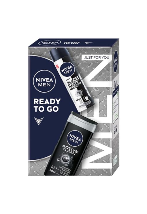 Set cadou  Men: Gel de dus Activ Clean - 250 ml + Deodorant spray Invisible Black & White Power - 150 ml-BARBATI/INGRIJIRE COSMETICA/Ingrijire corp-INGRIJIRE COSMETICA/Ingrijire corp