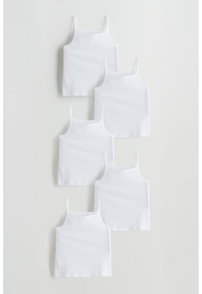 Set de top-uri din bumbac cu model uni - 5 piese - Alb --FETE/IMBRACAMINTE/Lenjerie intima-IMBRACAMINTE/Lenjerie intima