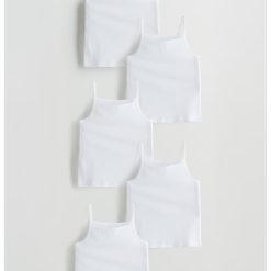Set de top-uri din bumbac cu model uni - 5 piese - Alb --FETE/IMBRACAMINTE/Lenjerie intima-IMBRACAMINTE/Lenjerie intima