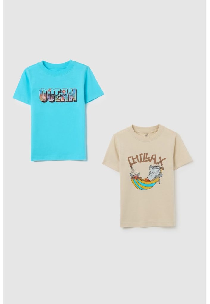 Set de tricou de bumbac cu model grafic - 2 piese-BAIETI/IMBRACAMINTE/Tricouri si maiouri-IMBRACAMINTE/Tricouri si maiouri