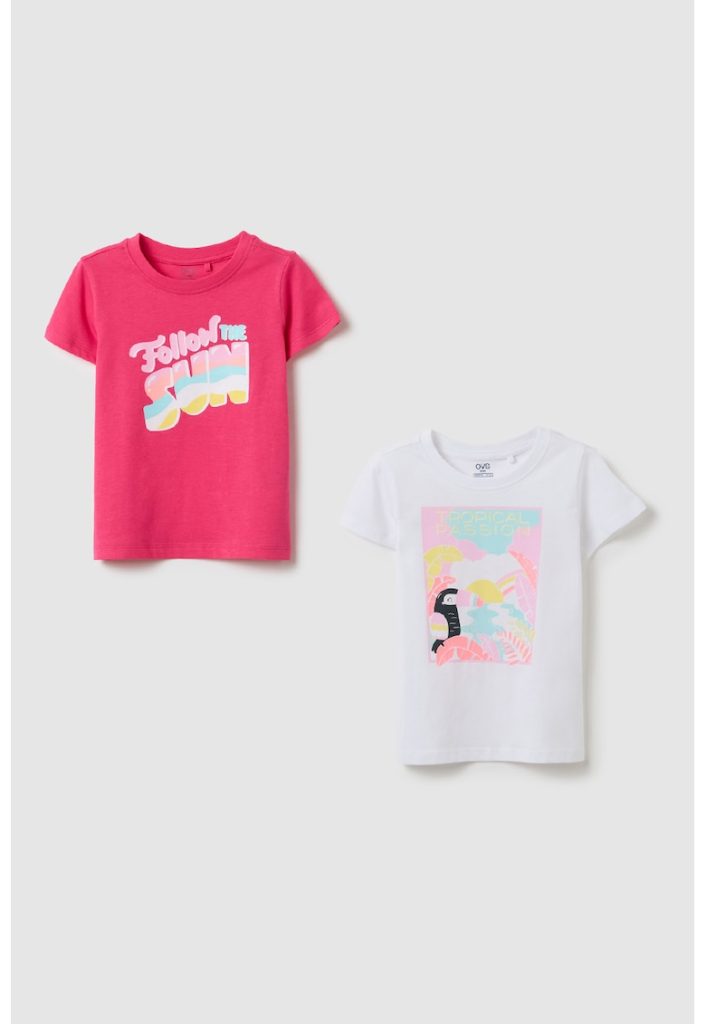 Set de tricouri cu decolteu la baza gatului si imprimeu - 2 piese-FETE/IMBRACAMINTE/Tricouri si maiouri-IMBRACAMINTE/Tricouri si maiouri