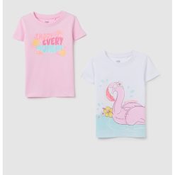 Set de tricouri cu decolteu rotund si imprimeu - 2 Piese-FETE/IMBRACAMINTE/Tricouri si maiouri-IMBRACAMINTE/Tricouri si maiouri