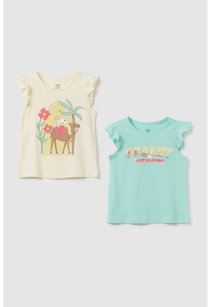 Set de tricouri cu imprimeu si mansete cu volane - 2 piese-FETE/IMBRACAMINTE/Tricouri si maiouri-IMBRACAMINTE/Tricouri si maiouri