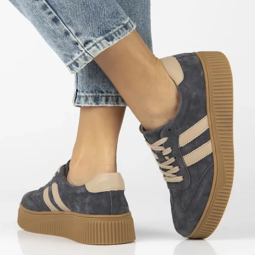 Sneaker piele naturala 6776 gri-Pantofi-Pantofi