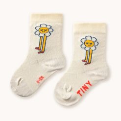 Tinycottons șosete copii DAISIES MEDIUM HEIGHT SOCKS culoarea bej