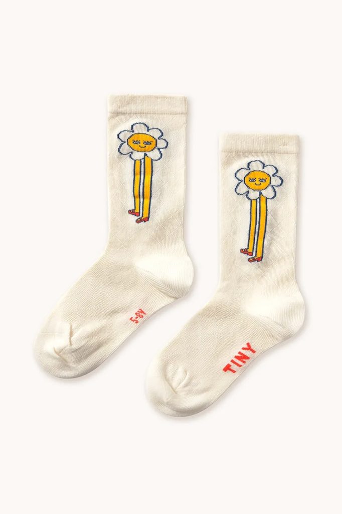 Tinycottons șosete copii DAISIES MEDIUM HEIGHT SOCKS culoarea bej