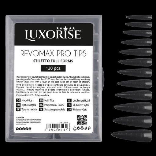 Tipsuri Reutilizabile Polygel & Gel REVOMAX PRO TIPS LUXORISE Stiletto Full Forms