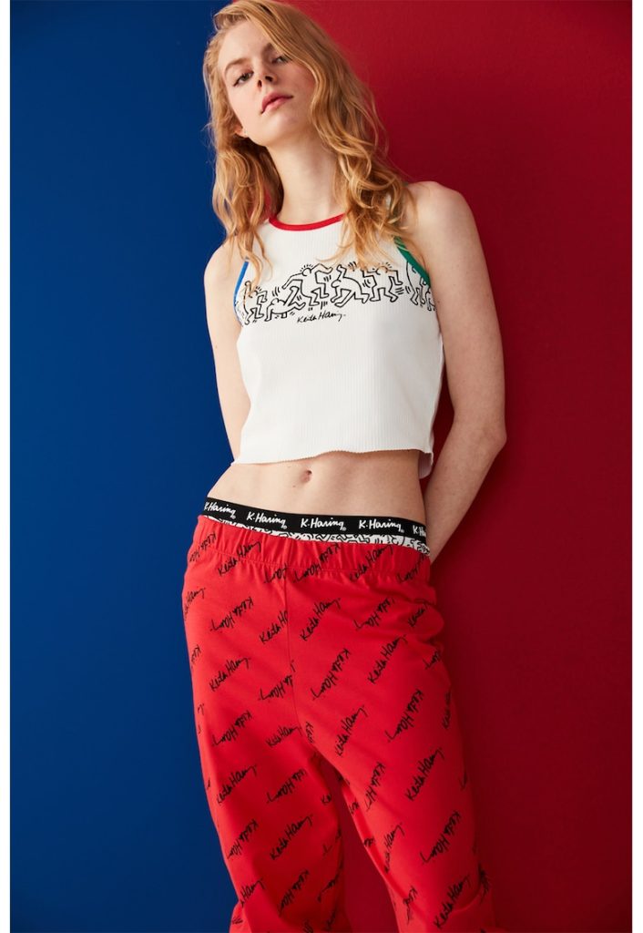 Top crop de pijama cu imprimeu-FEMEI/IMBRACAMINTE/Pijamale si halate de baie-IMBRACAMINTE/Pijamale si halate de baie