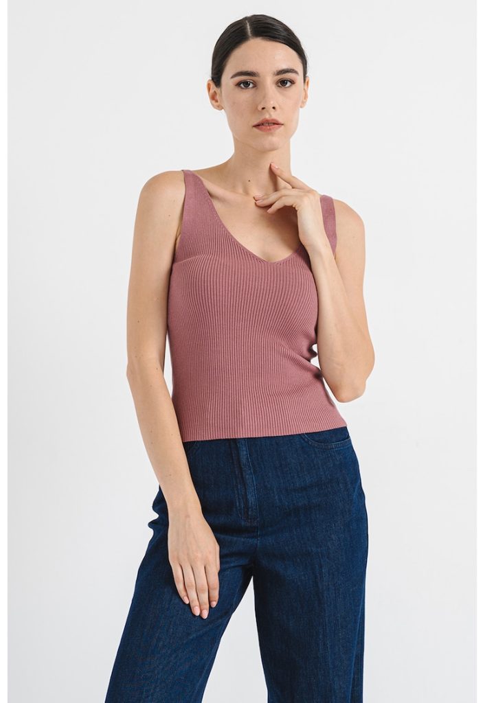 Top striat cu decolteu in V-FEMEI/IMBRACAMINTE/Tricouri si maiouri-IMBRACAMINTE/Tricouri si maiouri