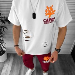 Trening barbati alb oversize cu imprimeu pantaloni + bluza 13029 O4-1.2*-Treninguri