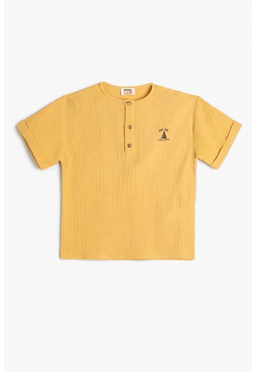 Tricou Henley cu model uni-BAIETI/IMBRACAMINTE/Tricouri si maiouri-IMBRACAMINTE/Tricouri si maiouri
