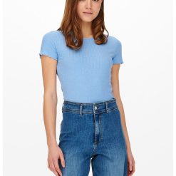 Tricou crop cu croiala slim-fit si aspect striat-FEMEI/IMBRACAMINTE/Tricouri si maiouri-IMBRACAMINTE/Tricouri si maiouri