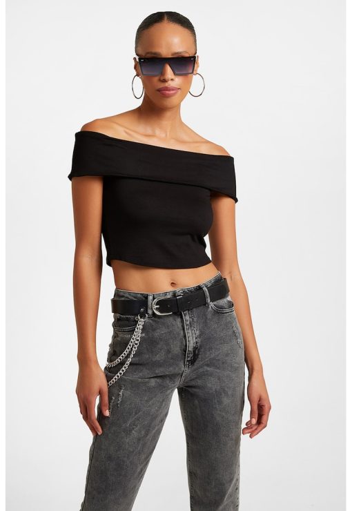 Tricou crop cu decolteu pe umeri-FEMEI/IMBRACAMINTE/Tricouri si maiouri-IMBRACAMINTE/Tricouri si maiouri