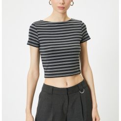 Tricou crop cu dungi-FEMEI/IMBRACAMINTE/Tricouri si maiouri-IMBRACAMINTE/Tricouri si maiouri