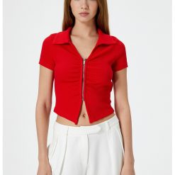 Tricou crop cu fermoar-FEMEI/IMBRACAMINTE/Tricouri si maiouri-IMBRACAMINTE/Tricouri si maiouri