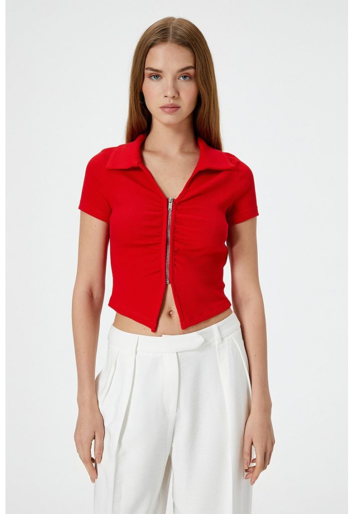 Tricou crop cu fermoar-FEMEI/IMBRACAMINTE/Tricouri si maiouri-IMBRACAMINTE/Tricouri si maiouri